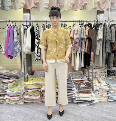 商场同款2025夏季新款中式百搭休闲减龄短袖上衣阔腿裤两件套女装