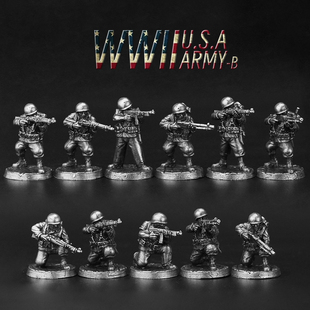 B金属军事二战争美军大兵士兵人棋子摆件手办模型军团桌游戏玩具