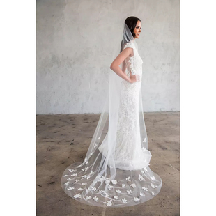 Brides新娘结婚大拖尾头纱头巾绣花薄纱 代购 2025 02美国专柜正品