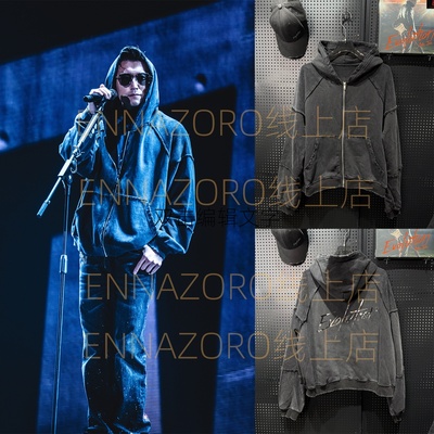 Evolution苏州卫衣2025谢霆锋苏州进化演唱会做旧破洞长袖连帽衫