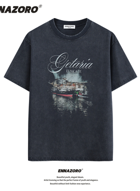 ENNAZORO西班牙泊船25春夏纯棉短袖T恤衫宽松衣服情侣重磅T-shirt