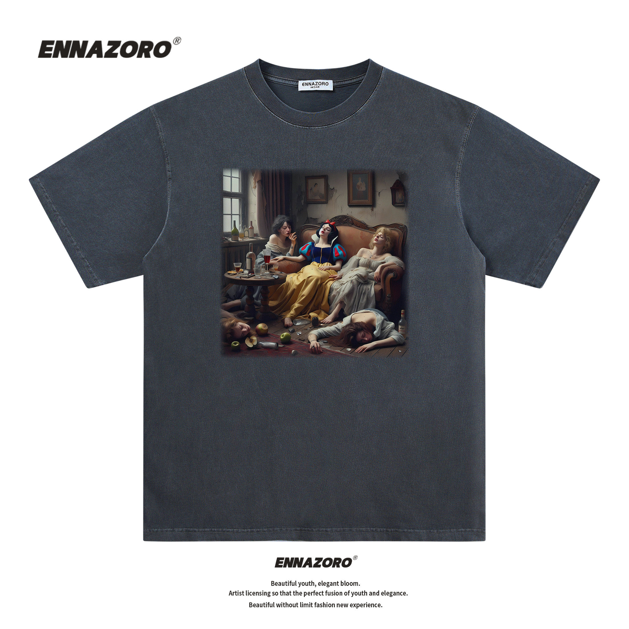 ENNAZORO宿醉白雪公主25春夏纯棉短袖T恤衫宽松重磅情侣装T-shirt