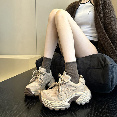 老爹鞋磨砂牛皮厚底加绒