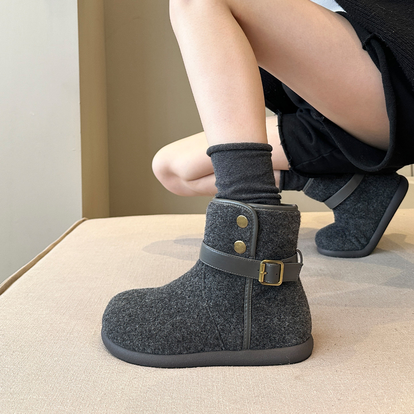 今年巨好看流行款+韩版冬季毛呢料加绒防滑雪地靴女毛毛短靴棉靴,女鞋,时尚雪地靴,淘宝优惠券,粉丝福利购,淘宝优惠卷