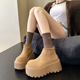 腿模附体 牛皮松糕厚底雪地靴女加绒短靴增高显瘦裸靴 东大门韩版
