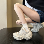 铆钉厚底 女增高休闲鞋 小众ins潮榴莲底轮胎鞋 柳钉厚底欧美老爹鞋