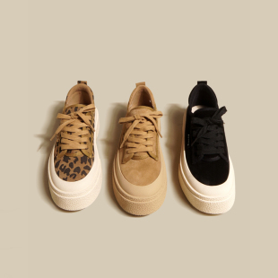 饼干鞋 网上无双 女鞋 女磨砂真皮系带运动休闲鞋 韩版 百搭厚底板鞋