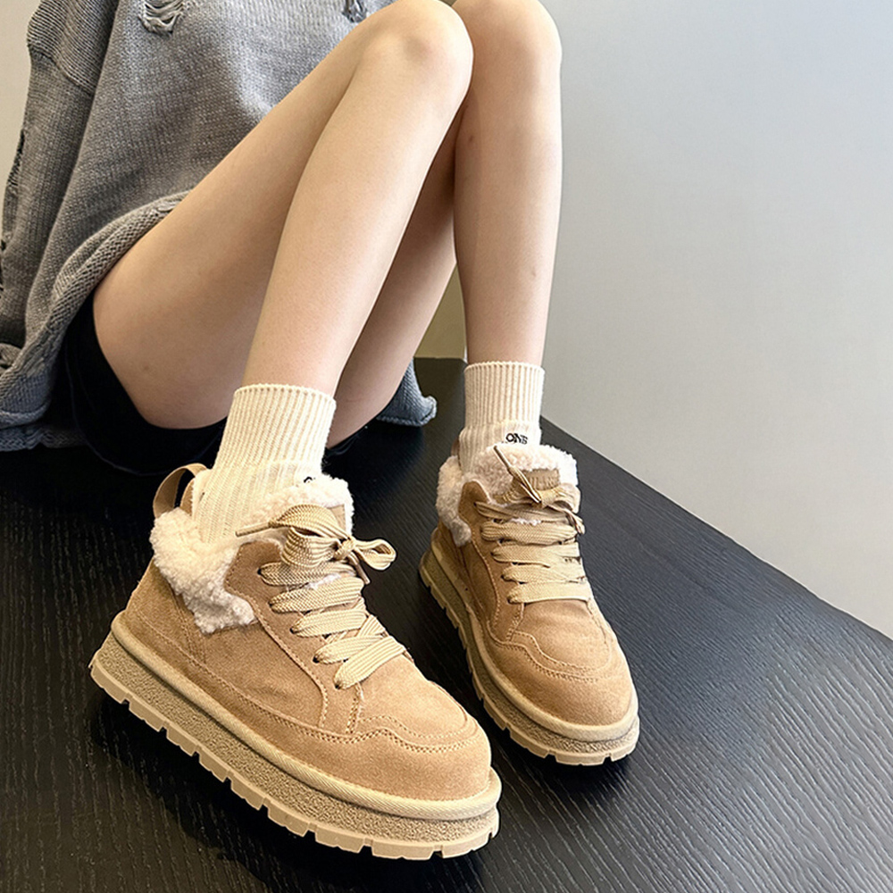 厚底真皮羊羔加短靴雪地靴