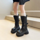 韩版 超显腿长 秋冬季 潮酷帅气增高松糕厚底中筒靴子女短靴马丁靴