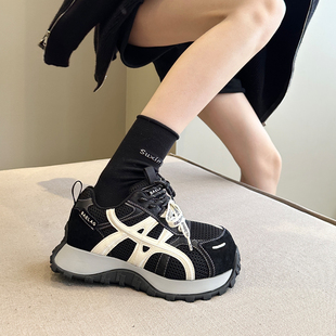 运动鞋 冬季 女鞋 港风流行真皮ins潮炸街登山显脚小厚底老爹鞋 加绒