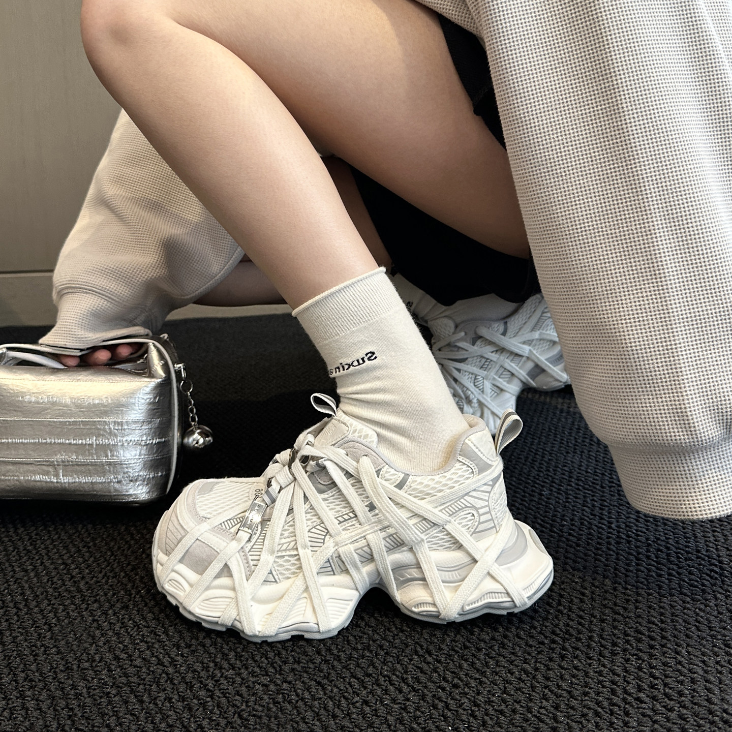 WSWS｜超好看2026春ins潮配阔腿裤交叉绑带厚底老爹鞋女鞋运动鞋,女鞋,老爹鞋,淘宝优惠券,粉丝福利购,淘宝优惠卷