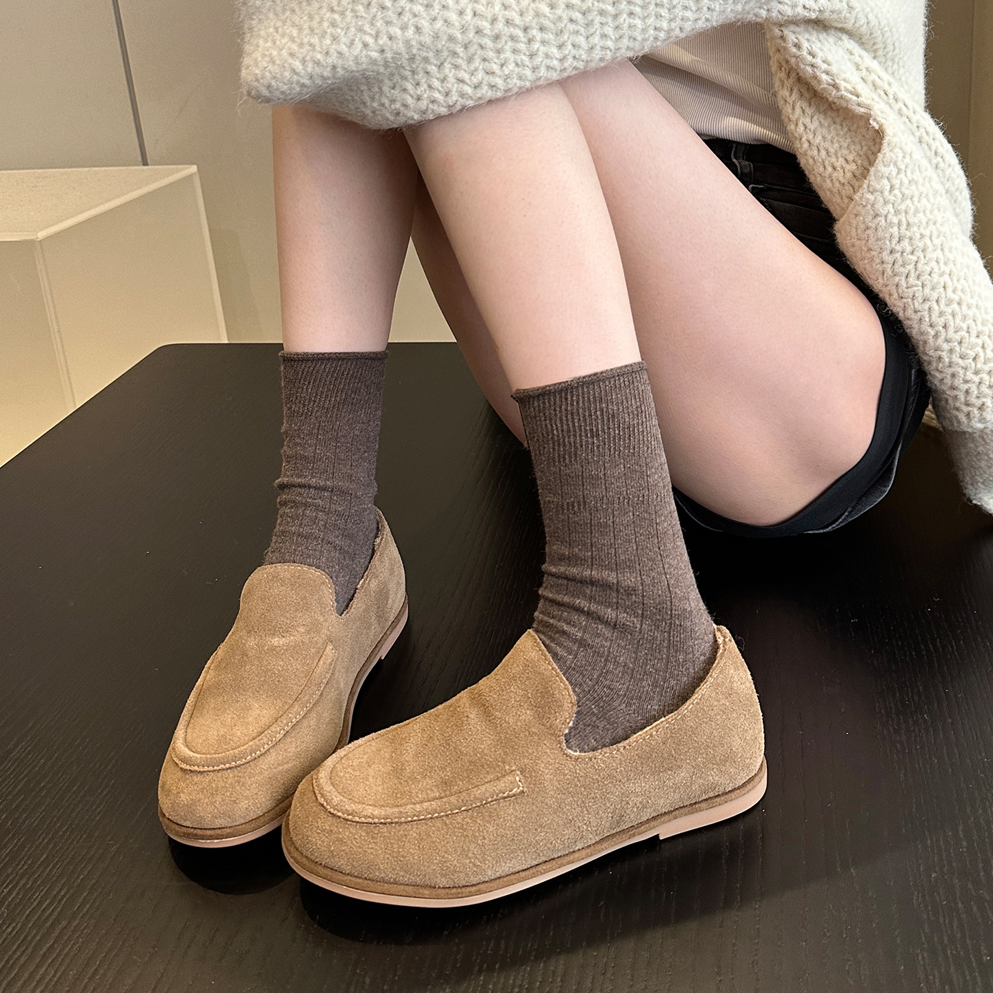 韩版头层牛皮乐福鞋一脚蹬