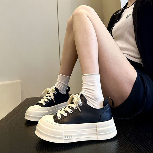 韩版厚底真皮黑白板鞋女鞋小白鞋