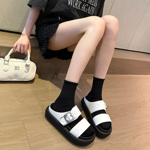 厚底增高一字拖鞋女外穿镂空