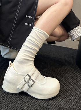 WSWS｜韩版2026春气质小资内增高厚底白色小皮鞋女鞋玛丽珍鞋单鞋