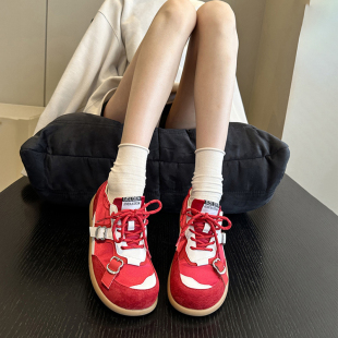 女休闲板鞋 炸街妖精 芭蕾德训鞋 小众甜酷软底大头丑萌鞋 真皮韩版