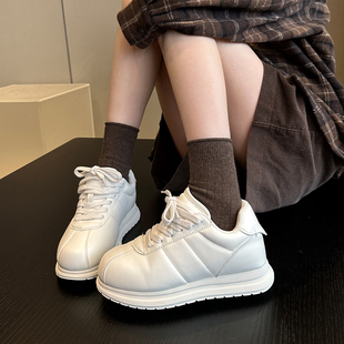 型真香 阿甘鞋 冬季 女鞋 加绒真皮ins显脚小内增高厚底小白鞋 港风版