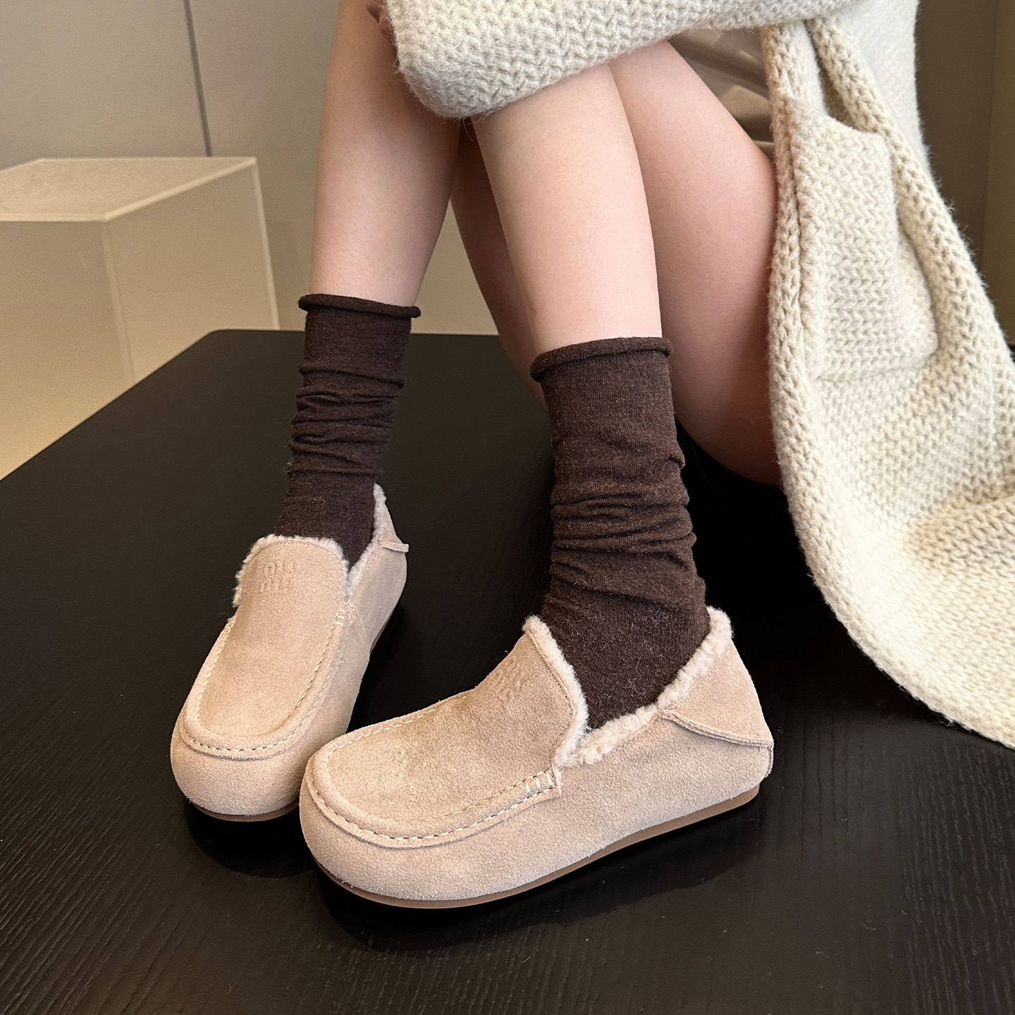 精致可爱~懒人冬季加绒牛皮两穿毛毛乐福鞋女鞋小皮鞋棉鞋豆豆鞋,女鞋,乐福鞋（豆豆鞋）,淘宝优惠券,粉丝福利购,淘宝优惠卷