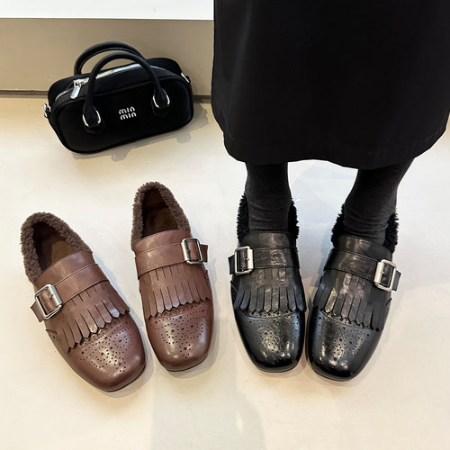 英伦风流苏乐福鞋女加绒平底