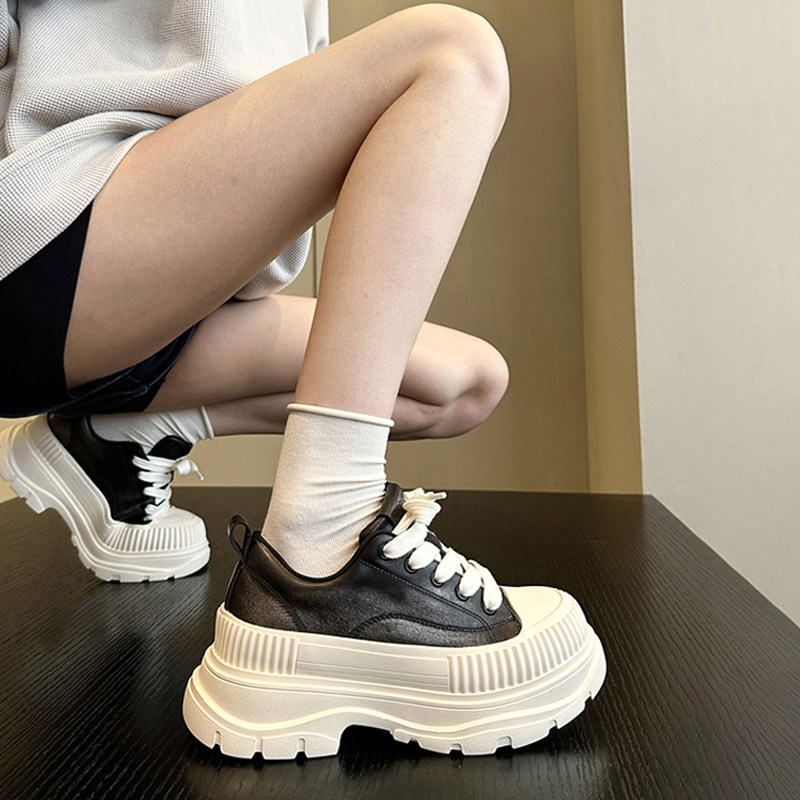 小个子潮搭季+欧货真皮松糕厚底鞋增高显瘦黑白板鞋女软底休闲鞋,女鞋,休闲板鞋,淘宝优惠券,粉丝福利购,淘宝优惠卷