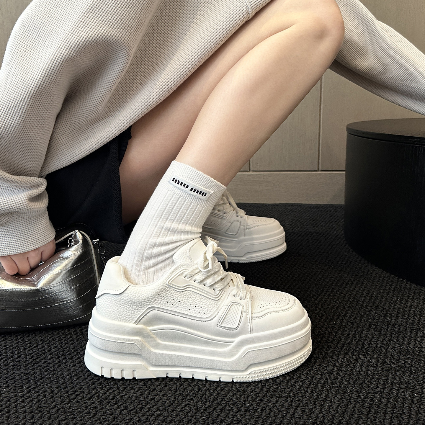 WSWS｜高版新款2026春牛货真皮6CM增高轻便厚底鞋小白鞋女鞋板鞋,女鞋,休闲板鞋,淘宝优惠券,粉丝福利购,淘宝优惠卷