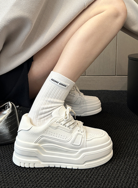 WSWS｜高版新款2026春牛货真皮6CM增高轻便厚底鞋小白鞋女鞋板鞋