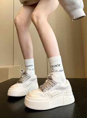 趋势新品~韩货真皮擦色厚底休闲小白鞋女软底轻便复古板鞋面包鞋