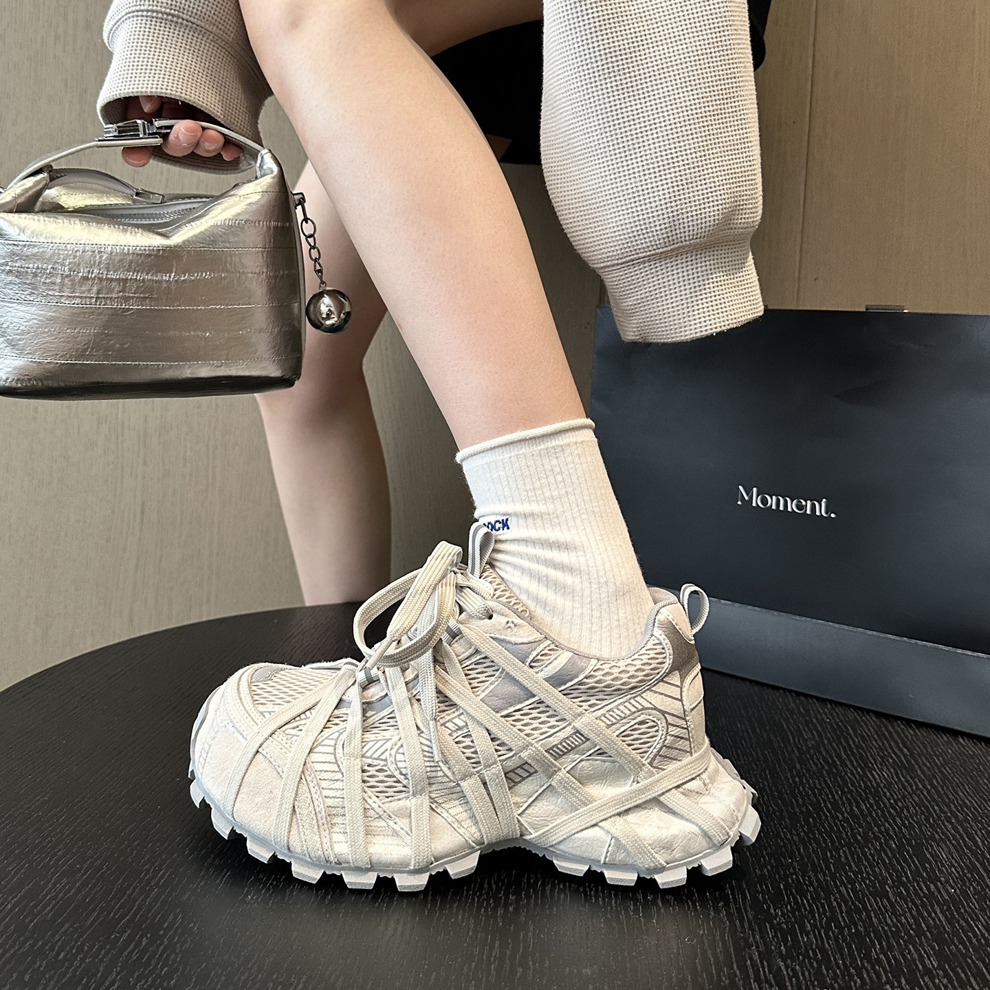 WSWS｜潮酷推荐ins炸街2026交叉绑带欧货厚底老爹鞋女运动休闲鞋,女鞋,老爹鞋,淘宝优惠券,粉丝福利购,淘宝优惠卷