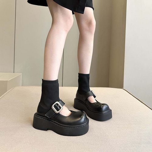 圆头乐福鞋女鞋显瘦弹力袜靴短靴