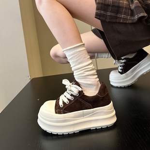 牛皮甜酷配堆堆袜阔腿裤 板鞋 增高大头厚底鞋 女鞋 面包鞋 好货推荐