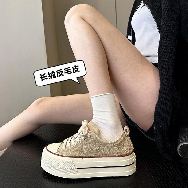 2025尖货推荐+翻毛皮牛皮厚底鞋女复古板鞋ins增高软底休闲鞋单鞋,女鞋,休闲板鞋,淘宝优惠券,粉丝福利购,淘宝优惠卷