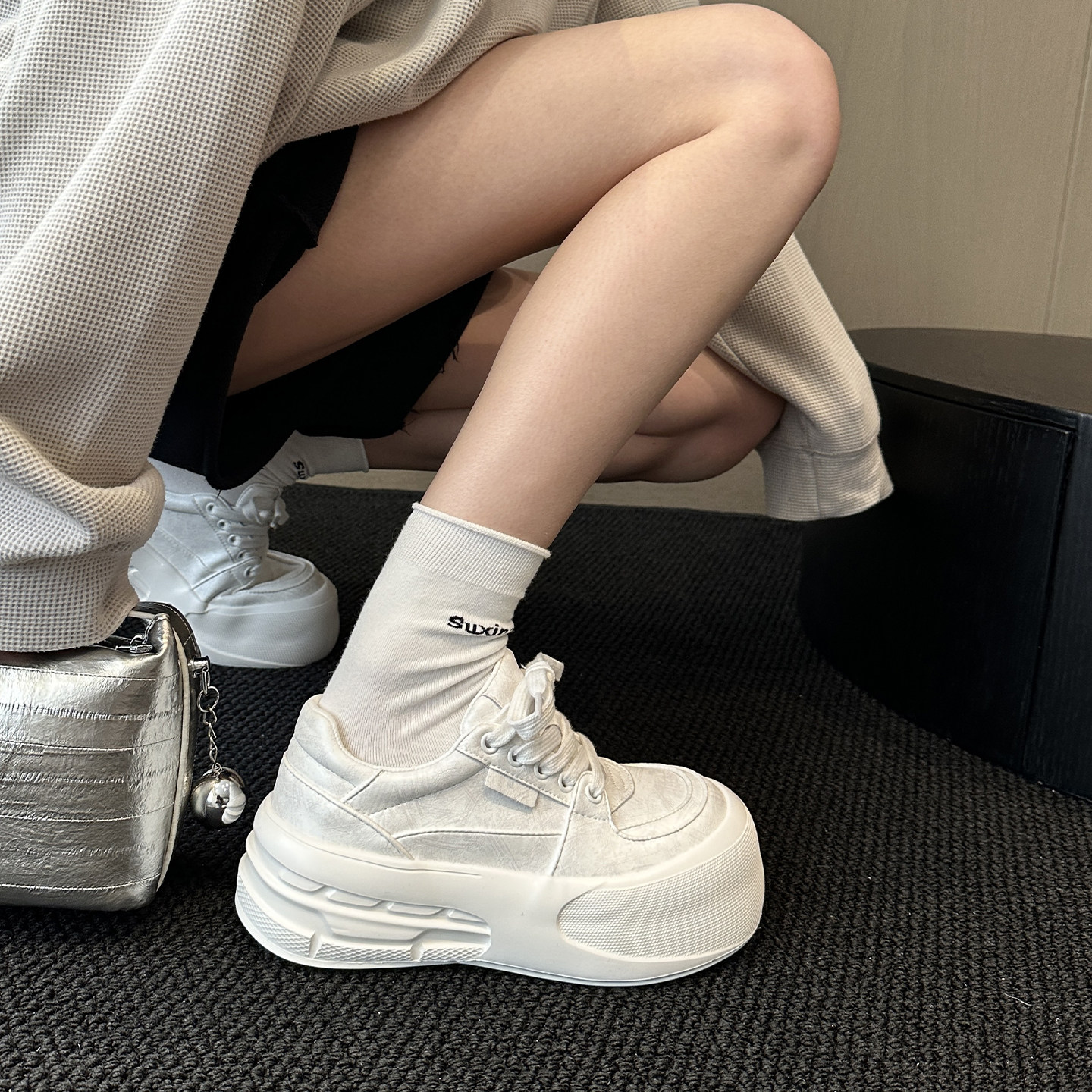 WSWS｜百搭韩货2026春真皮轻便厚底小白鞋女休闲鞋板鞋丑萌面包鞋,女鞋,休闲板鞋,淘宝优惠券,粉丝福利购,淘宝优惠卷