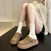 wsws磨砂牛皮勃肯鞋 厚底一脚蹬半托懒人外穿拖鞋 包头半拖鞋 女秋季