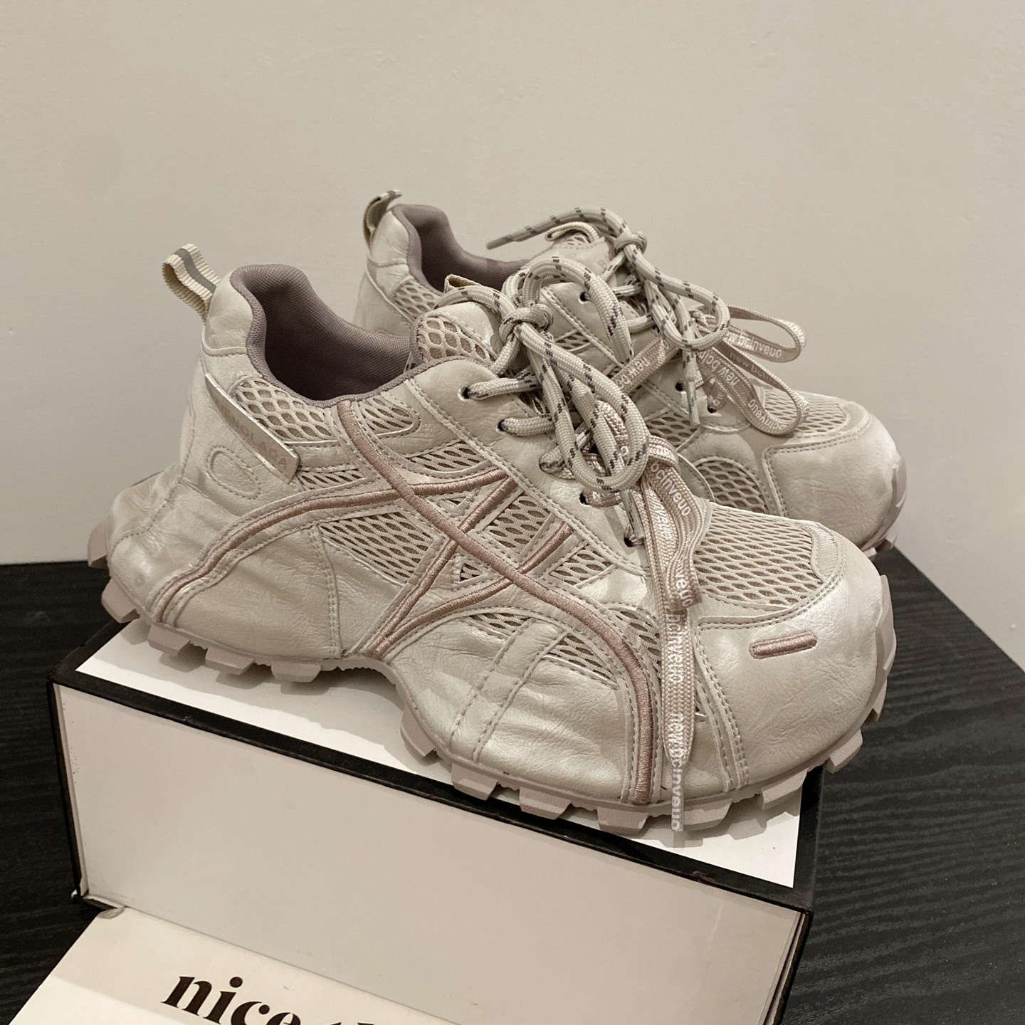 复古圆头松糕厚底老爹鞋女ins潮2025年新款真皮网纱透气休闲鞋,女鞋,老爹鞋,淘宝优惠券,粉丝福利购,淘宝优惠卷