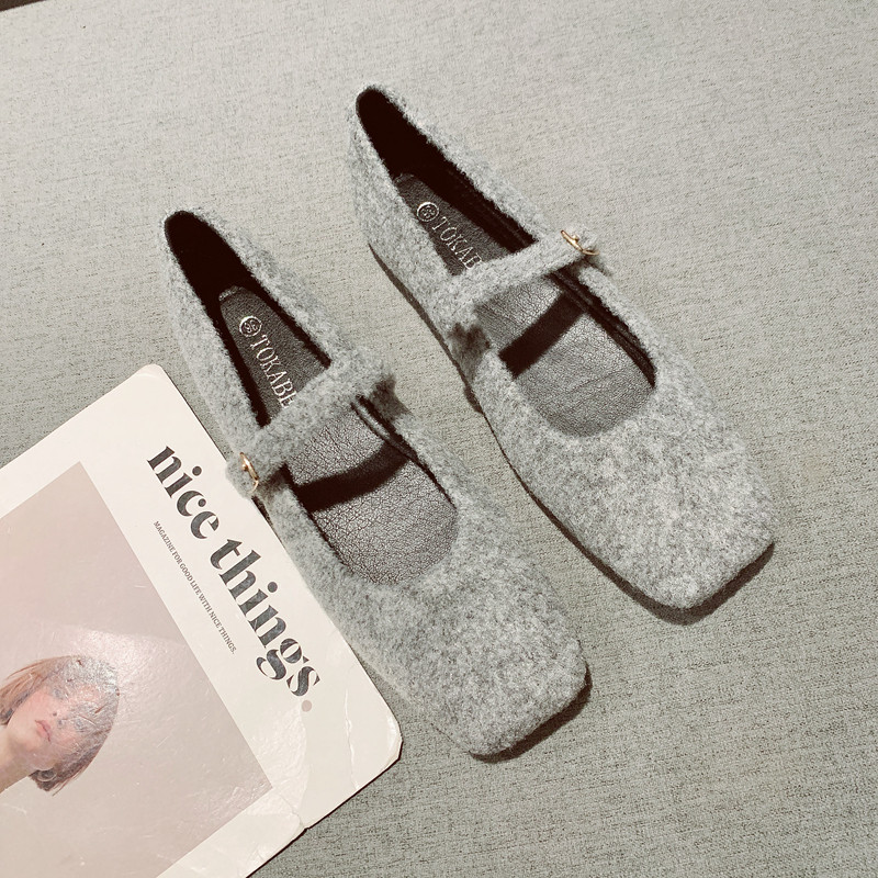 毛呢豆豆鞋女2025春季新款一字玛丽珍单鞋平底软底复古方头晚晚风,女鞋,浅口单鞋,淘宝优惠券,粉丝福利购,淘宝优惠卷