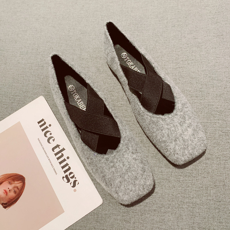 弹力交叉带复古方头豆豆鞋女2025年春季新款舒适软底浅口平底单鞋,女鞋,浅口单鞋,淘宝优惠券,粉丝福利购,淘宝优惠卷