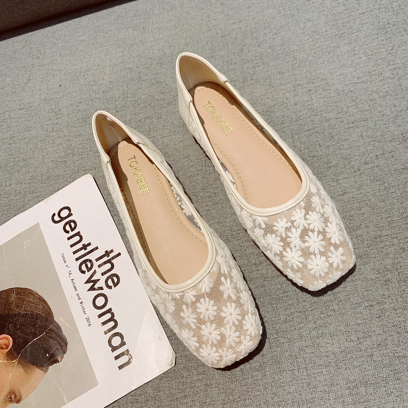 舒适软底豆豆鞋2025年夏季新款网纱透气浅口方头平底鞋百搭瓢鞋女,女鞋,浅口单鞋,淘宝优惠券,粉丝福利购,淘宝优惠卷