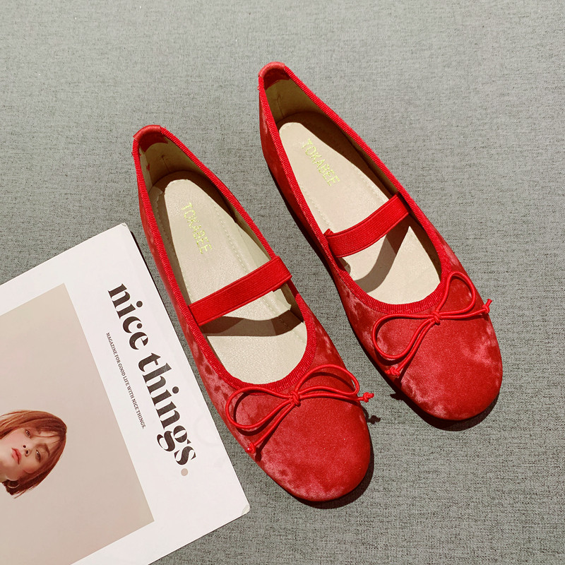 蝴蝶结装饰一字带圆头玛丽珍鞋女2025新款舒适软底平底单鞋豆豆鞋,女鞋,浅口单鞋,淘宝优惠券,粉丝福利购,淘宝优惠卷
