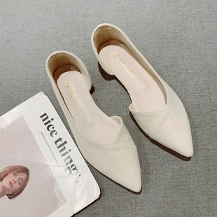 2025夏季新款韩版舒适软底平底鞋女尖头浅口大码瓢鞋绒面侧空单鞋