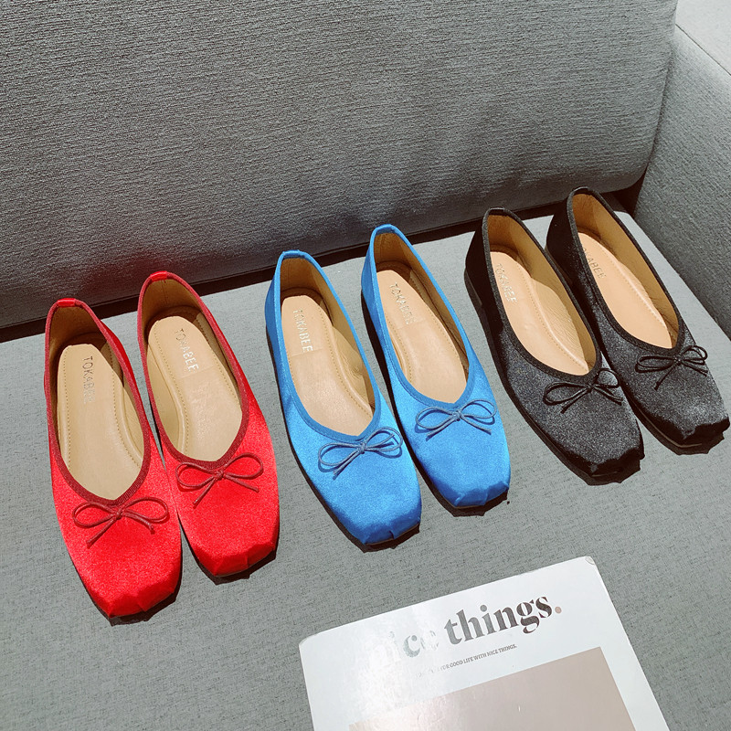 2025年新款蝴蝶结装饰绸缎面芭蕾舞鞋女一脚套舒适软底平底单鞋,女鞋,浅口单鞋,淘宝优惠券,粉丝福利购,淘宝优惠卷