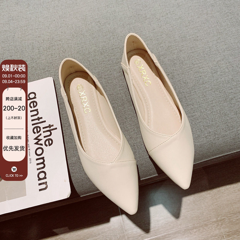 软底豆豆鞋女2024新款春夏季奶奶鞋百搭平底复古浅口尖头单鞋瓢鞋