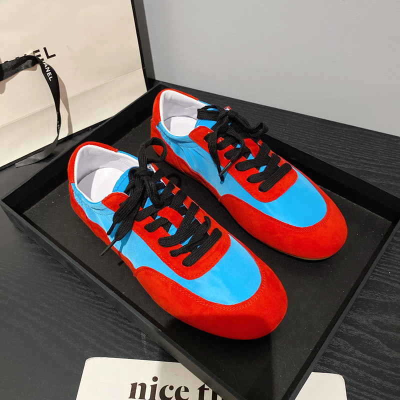 欧洲站2025春季新款拼色舒适休闲运动鞋真皮平底复古羊皮德训鞋女,女鞋,德训鞋,淘宝优惠券,粉丝福利购,淘宝优惠卷