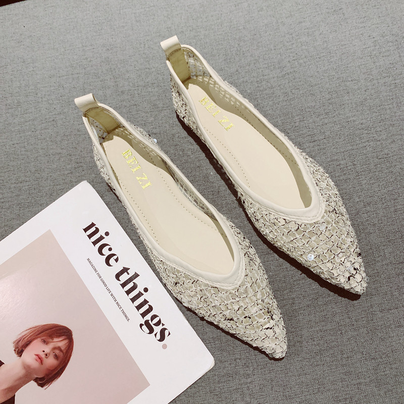 2025夏季新款仙女风配裙子晚晚风单鞋女时尚网纱透气舒适软底瓢鞋