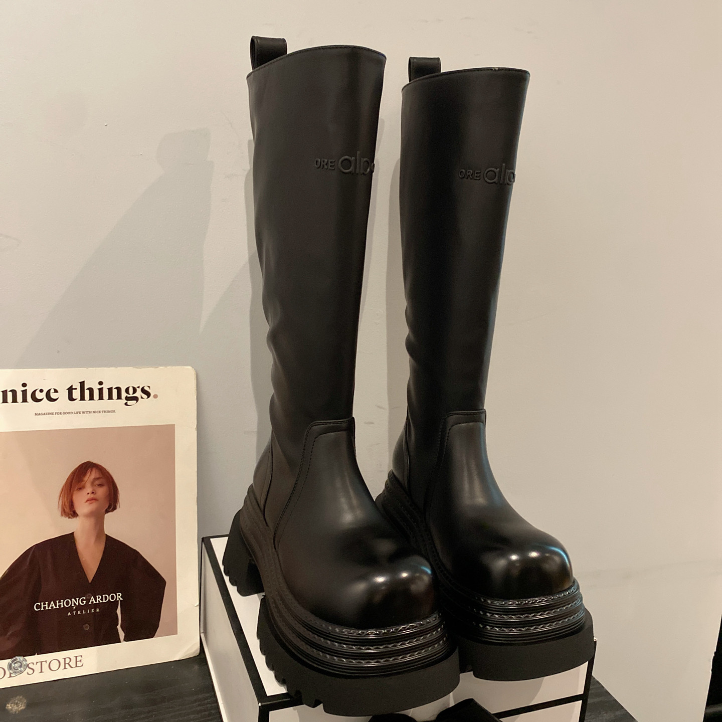 增高厚底复古圆头高筒靴女2025年新款英伦风时尚百搭后拉链时装靴,女鞋,时装靴,淘宝优惠券,粉丝福利购,淘宝优惠卷