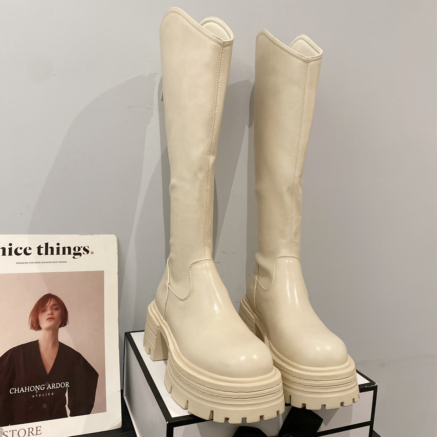 显瘦V口增高厚底后拉链时装靴女2025新款简约高筒靴百搭骑士靴,女鞋,时装靴,淘宝优惠券,粉丝福利购,淘宝优惠卷