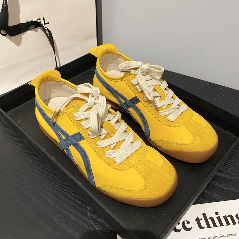 真皮百搭复古软底黄色拼色德训鞋