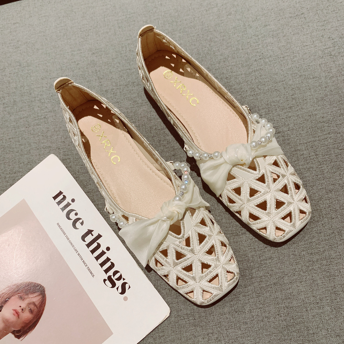 2025夏季新款百搭晚晚风温柔低跟单鞋女法式配裙子镂空透气女鞋子