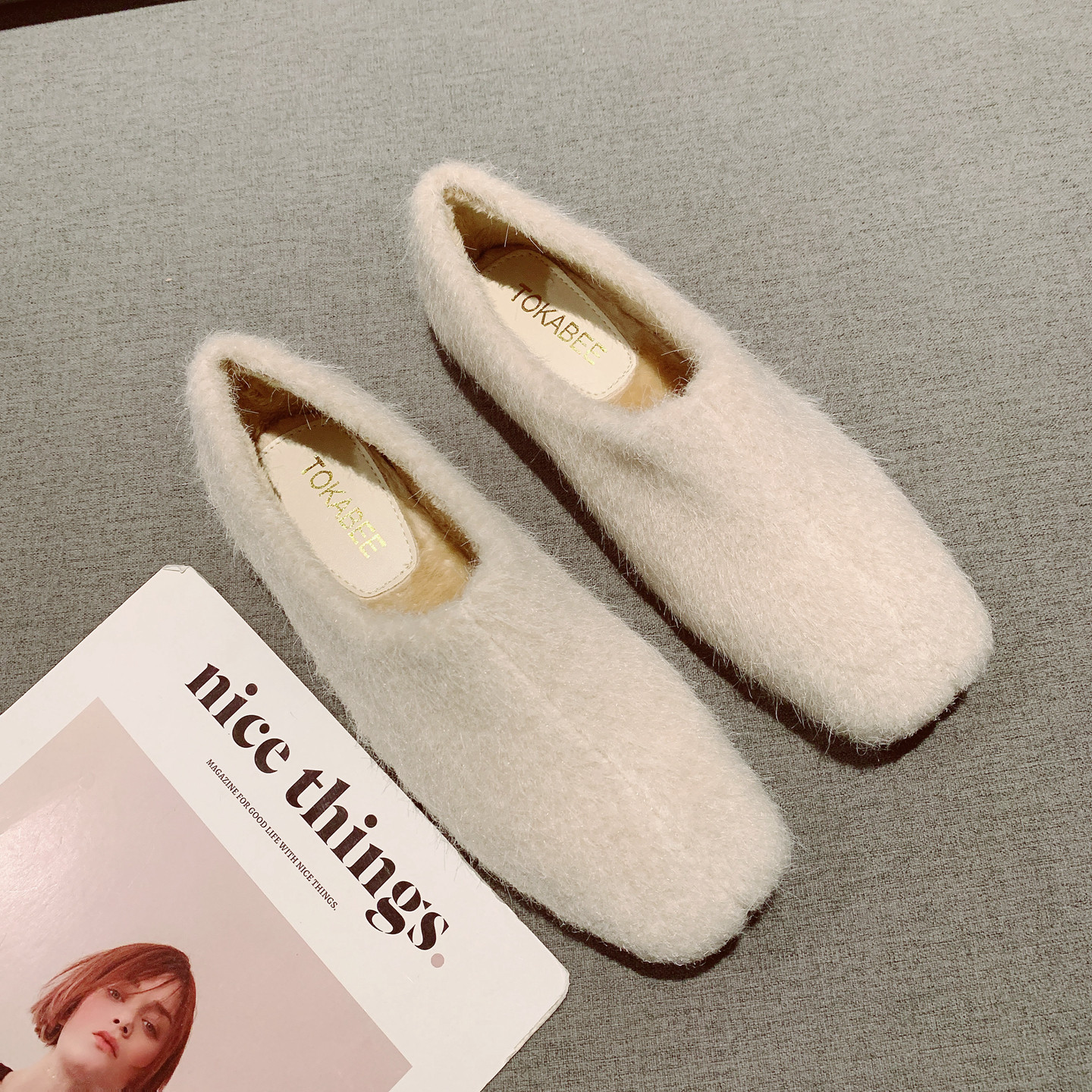 一脚套软底豆豆鞋女平底毛毛鞋