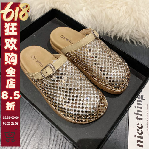 时尚水钻装饰镂空透气勃肯拖鞋女