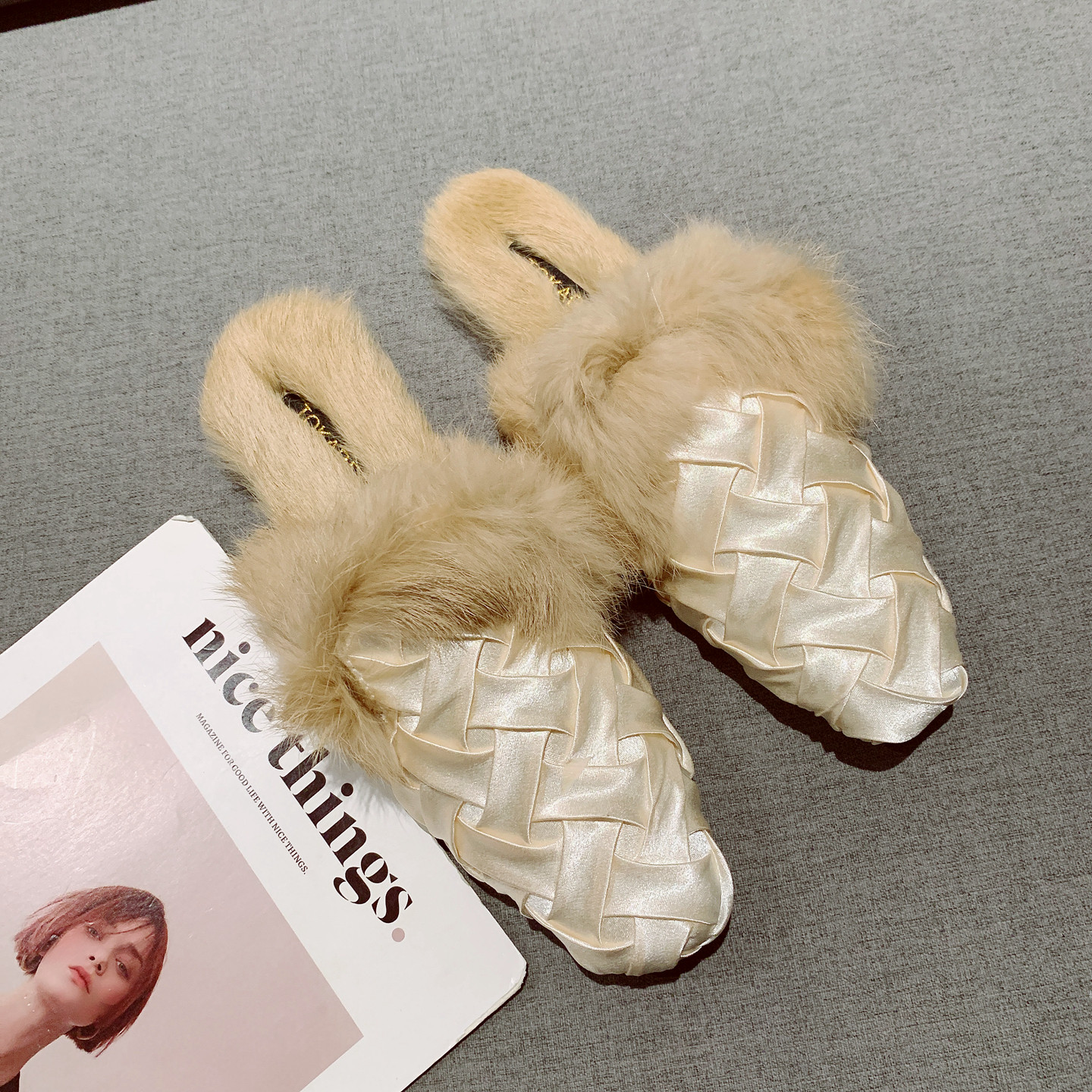 兔毛不累脚加绒毛毛拖鞋女外穿